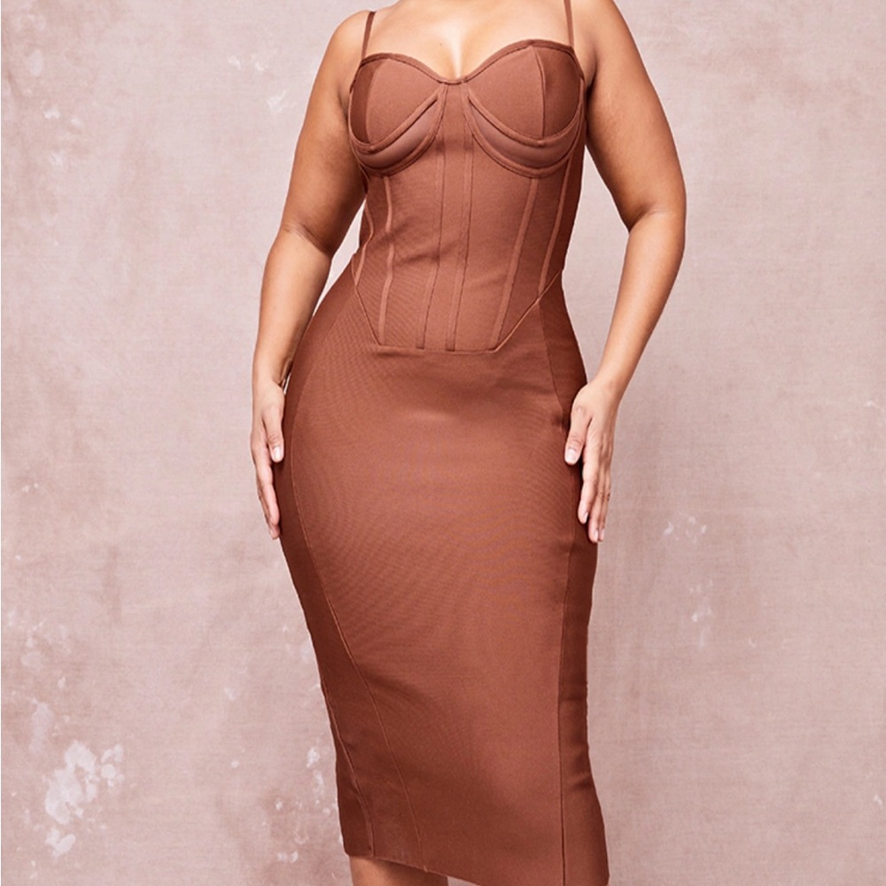 Brown plus sized form Fitting corset dress.